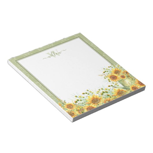 Bloc-notes pour le monogramme des tournesols rusti (Incliné)