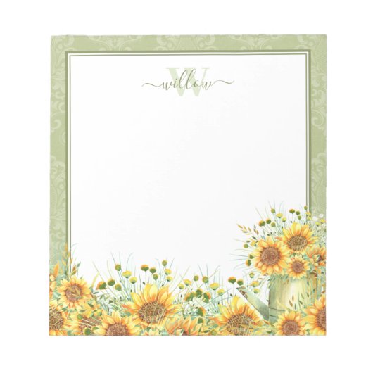 Bloc-notes pour le monogramme des tournesols rusti (Devant)