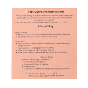 Bloc-notes pour les instructions de poste dentaire