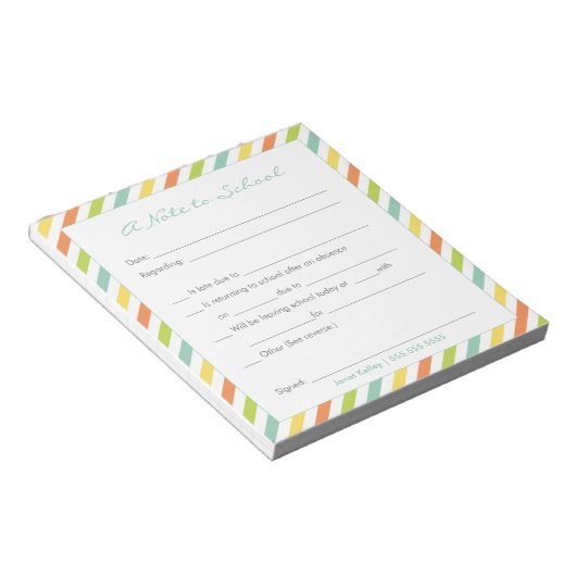 Bloc-notes pour l'excuse scolaire, bandes arc-en-c (Incliné)