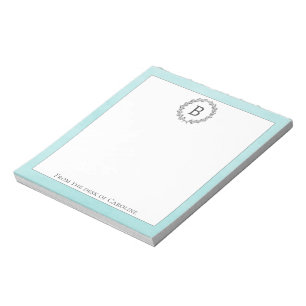 Bloc-notes pour monogramme de couronne turquoise