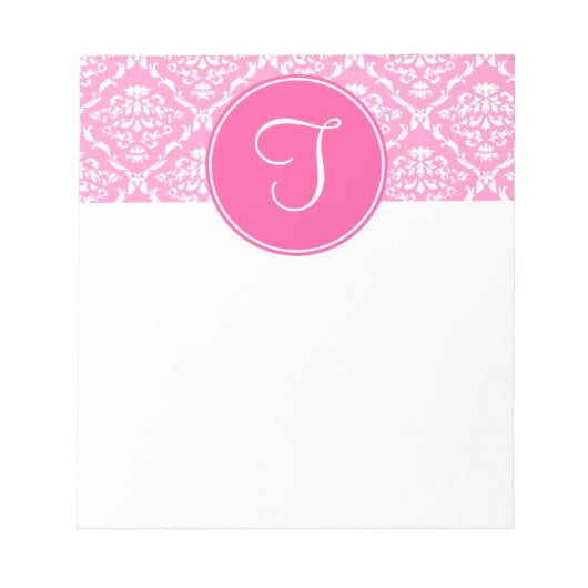 Bloc-notes pour monogramme rose Damas (Devant)