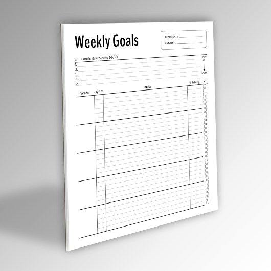 Bloc-notes pour objectifs hebdomadaires