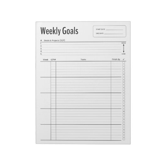 Bloc-notes pour objectifs hebdomadaires (Tourné)