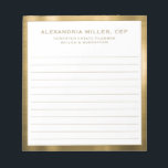 Bloc-notes professionnel blanc et or personnalisé<br><div class="desc">Améliorez votre image professionnelle grâce à ce Bloc-notes professionnel personnalisé White and Gold. Ce design épuré présente une typographie de bloc classique avec votre nom, titre et nom de société sur un arrière - plan blanc taillé dans l'or élégant. Il est parfait pour prendre des notes lors de réunions, de...</div>