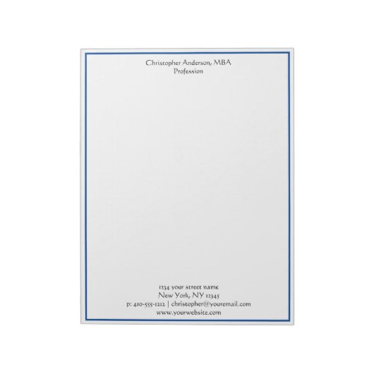 Bloc-notes professionnel minimaliste bleu blanc (Tourné)