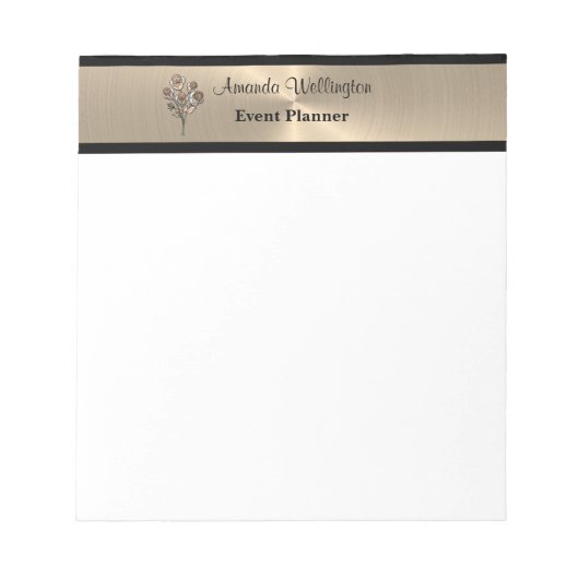 Bloc-notes professionnel Roses florales Or et Noir (Devant)