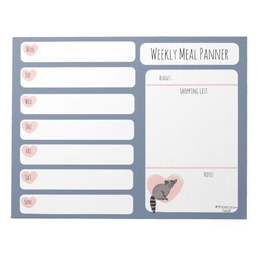 Bloc-notes Raccoon Weekly Meal planner (Devant)