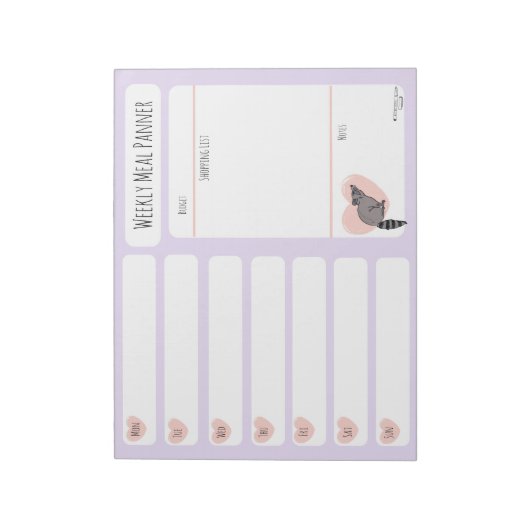 Bloc-notes Raccoon Weekly Meal planner (Tourné)