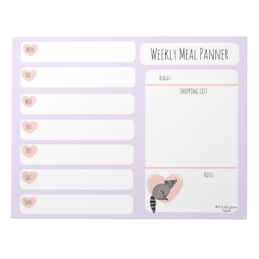 Bloc-notes Raccoon Weekly Meal planner (Devant)