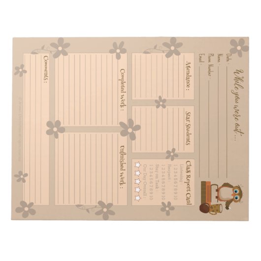 Bloc-notes Rapport de remplacement de la Chouette  (Devant)