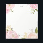Bloc-notes romantique rose aquarelle<br><div class="desc">Un bloc-notes floral personnalisable avec des illustrations aquarelles de pivoines,  de roses,  de respiration pour bébé et de feuillage. Ce sera un accent féminin parfait pour votre bureau.</div>