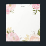 Bloc-notes romantique rose aquarelle<br><div class="desc">Un bloc-notes floral personnalisable avec des illustrations aquarelles de pivoines,  de roses,  de respiration pour bébé et de feuillage. Ce sera un accent féminin parfait pour votre bureau.</div>