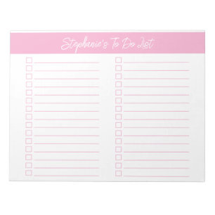 Bloc-notes Rose 8.5x11 Deux Colonnes Liste de Cont