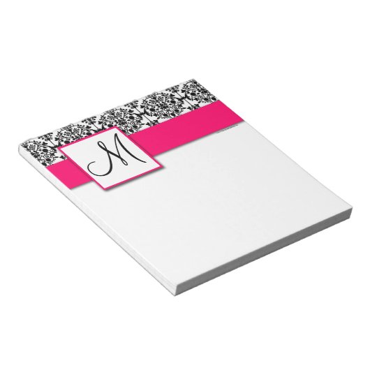 Bloc-notes rose chaud monogramme personnalisé noir (Incliné)
