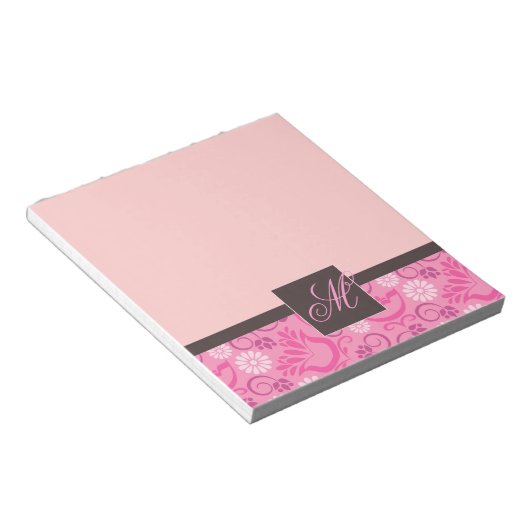 Bloc-notes rose élégant avec monogramme (Incliné)