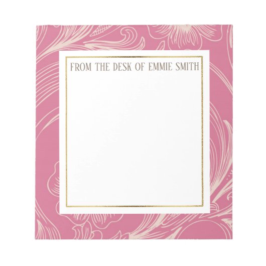 Bloc-notes rose floral blanc et or personnalisé (Devant)