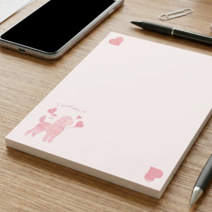 Bloc-notes Rose Pastel Caniche « Je t'aime toutou