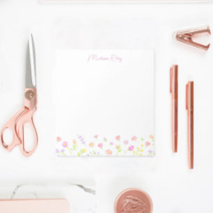 Bloc-notes rose personnalisé Fleur sauvage pastel