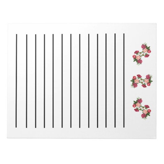 Bloc-notes rose Roses à trait foncé (Devant)