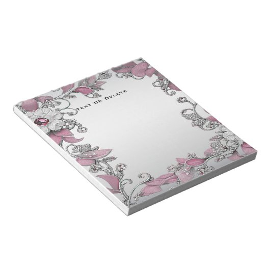 Bloc-notes rose Silver Blanc Floral (Incliné)
