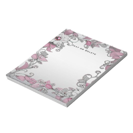 Bloc-notes rose Silver Blanc Floral (Tourné)