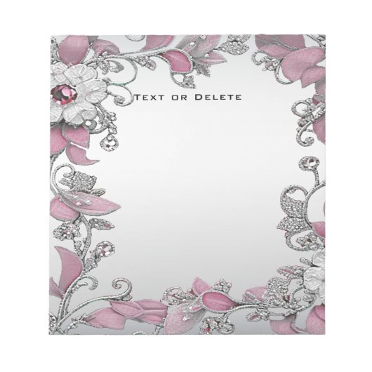 Bloc-notes rose Silver Blanc Floral (Devant)