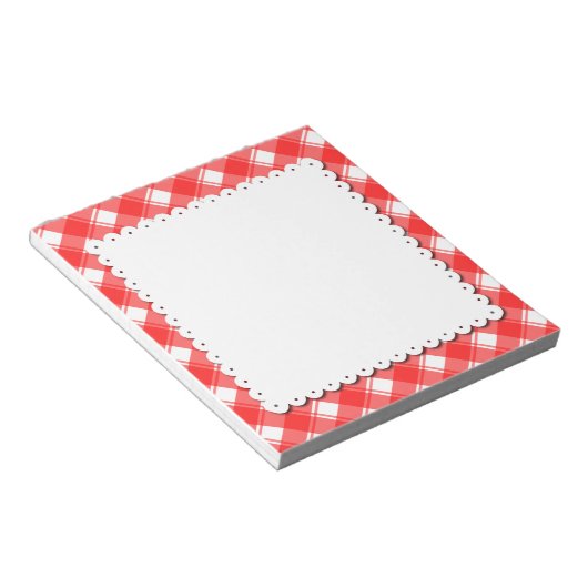 Bloc-notes rouge blanc Plaid Motif Faux Doily (Incliné)