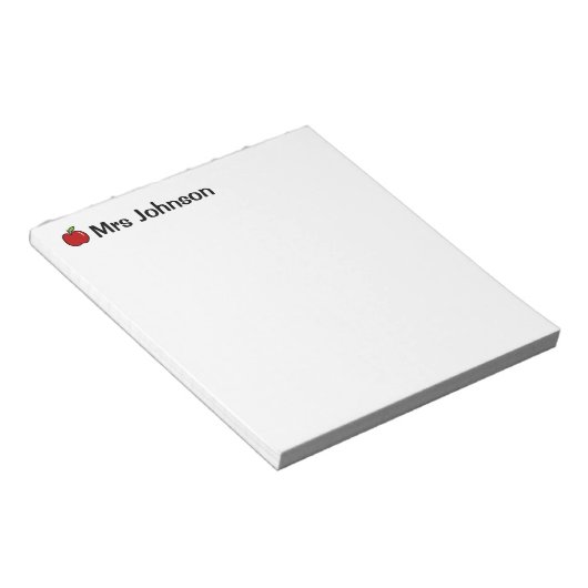 Bloc-notes rouge pomme pour enseignant | Nom perso (Incliné)