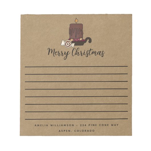Bloc-notes rustique Joyeux Noël Grubby Bougie (Devant)