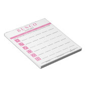 Bloc-notes simple de la carte de score Bunco rose  (Incliné)