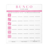 Bloc-notes simple de la carte de score Bunco rose  (Devant)