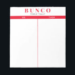 Bloc-notes simple de table Bunco rouge et blanc<br><div class="desc">Jetez une feuille sur chaque table pour la personne qui tient le compte de la partition et rationalisez votre jeu Bunco avec ceux-ci prêts à aller et facile à utiliser des feuilles de tallage arrachées avec deux colonnes vierges et des accents rouges.</div>