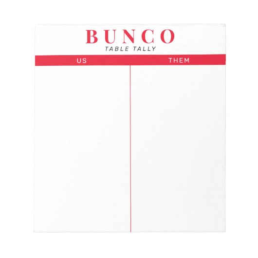 Bloc-notes simple de table Bunco rouge et blanc (Devant)
