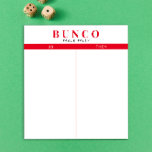 Bloc-notes simple de table Bunco rouge et blanc<br><div class="desc">Jetez une feuille sur chaque table pour la personne qui tient le compte de la partition et rationalisez votre jeu Bunco avec ceux-ci prêts à aller et facile à utiliser des feuilles de tallage arrachées avec deux colonnes vierges et des accents rouges.</div>