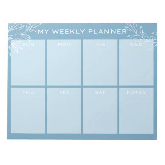 Bloc-notes simple planificateur hebdomadaire bleu