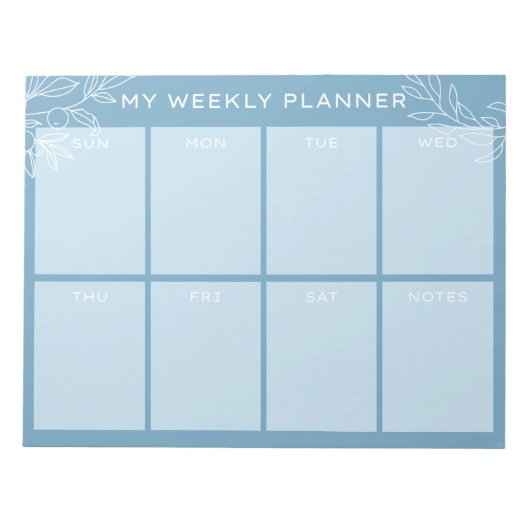Bloc-notes simple planificateur hebdomadaire bleu (Devant)