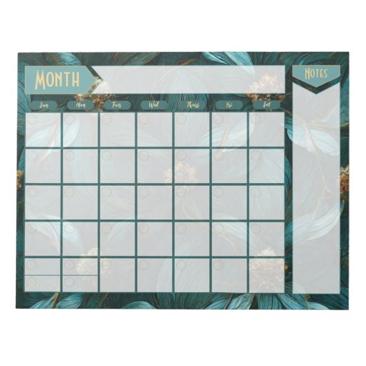 Bloc-notes turquoise et Gold Floral Perpetal Calen (Devant)