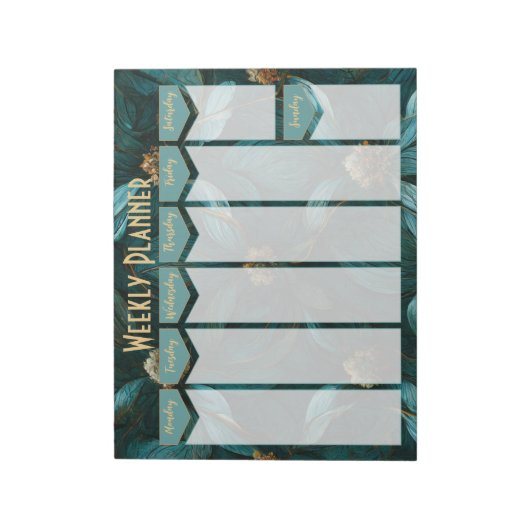 Bloc-notes turquoise et Gold Floral Weekly Planner (Tourné)