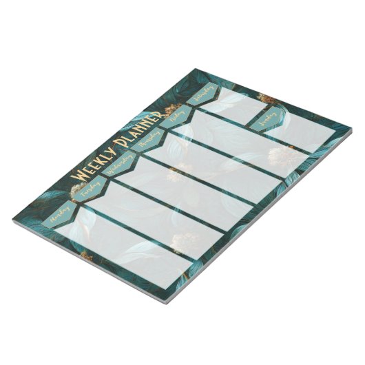Bloc-notes turquoise et Gold Floral Weekly Planner (Incliné)