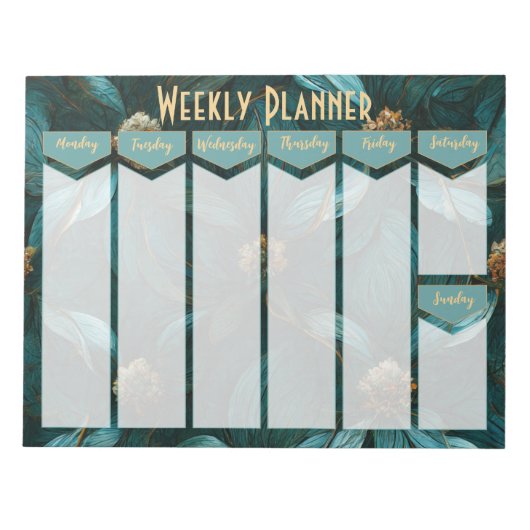 Bloc-notes turquoise et Gold Floral Weekly Planner (Devant)