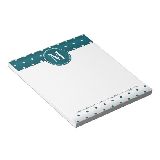 Bloc-notes Turquoise et Pois blanc monogramme (Incliné)