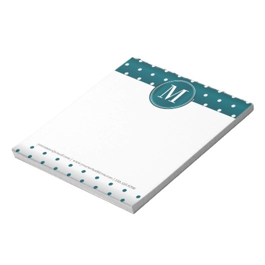 Bloc-notes Turquoise et Pois blanc monogramme (Tourné)