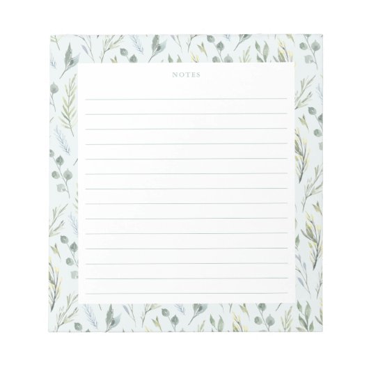 Bloc-notes vert bleu botanique Aquarelle Florales (Devant)