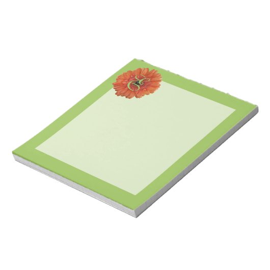 Bloc-notes vert monogramme orange Gerbera Daisy (Tourné)