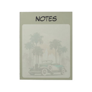 Bloc-notes vert sauge Palmiers Voiture Classique V