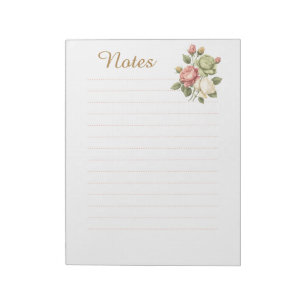 Bloc-notes vintage élégant à fleurs de roses