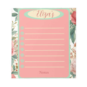 Bloc-notes vintage floral de printemps Roses rouge