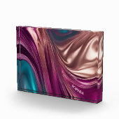 Bloc Photo Abstrait-Viva Magenta Turquoise et Or (Droite)