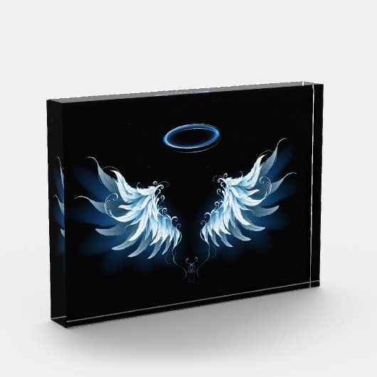 Bloc Photo Ailes d'angle brillant bleu sur arrière - plan noi (Gauche)